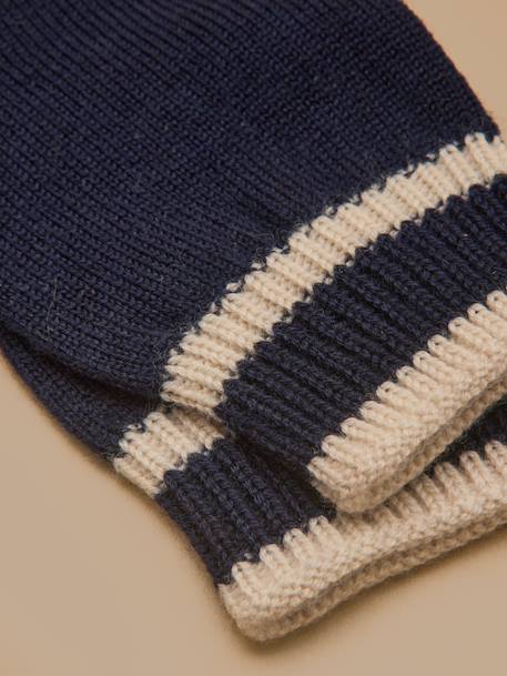 Gants laine mérinos enfant - cyrillus x les 3 tricoteurs Marine+Rayure marine 2 - vertbaudet enfant 