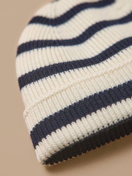 Bonnet laine mérinos enfant - cyrillus x les 3 tricoteurs Marine+Rayure marine 4 - vertbaudet enfant 