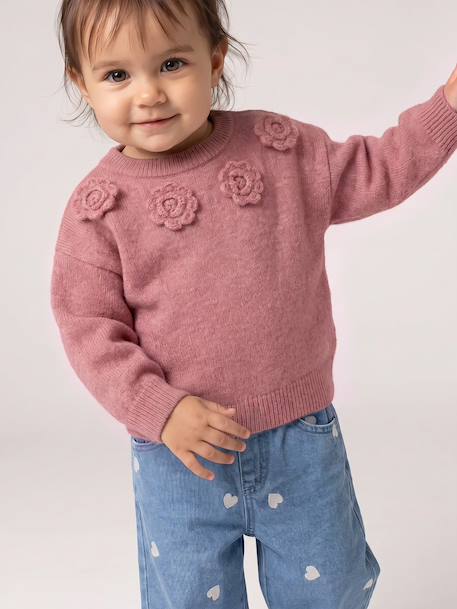 Pull bébé fille manches longues rose poudré 1 - vertbaudet enfant 