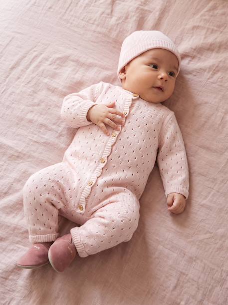 Ensemble combinaison et bonnet naissance fille rose pâle 2 - vertbaudet enfant 