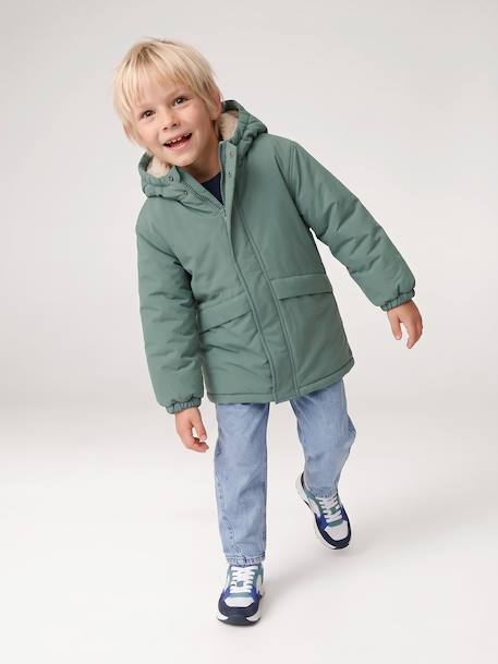 Parka garçon à capuche doublure sherpa Anthracite+kaki+taupe+vert sauge 23 - vertbaudet enfant 