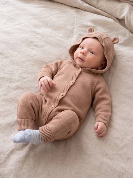 Combinaison bébé à capuche manches longues beige 1 - vertbaudet enfant 