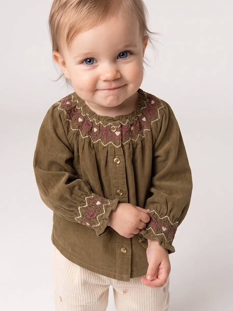 Blouse bébé fille manches longues olive 1 - vertbaudet enfant 