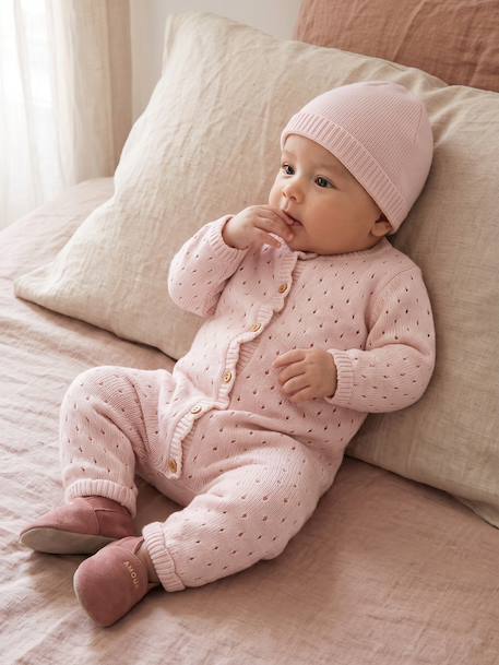 Ensemble combinaison et bonnet naissance fille rose pâle 1 - vertbaudet enfant 