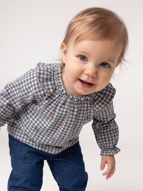 Blouse bébé fille vichy bleu grisé 1 - vertbaudet enfant 