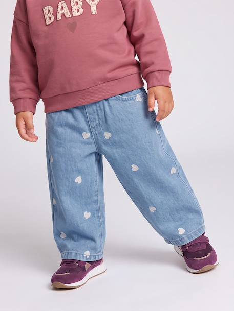 Jean large bébé fille petits coeurs brodés denim gris+stone 15 - vertbaudet enfant 