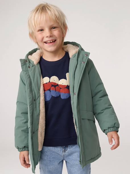 Parka garçon à capuche doublure sherpa Anthracite+kaki+taupe+vert sauge 21 - vertbaudet enfant 