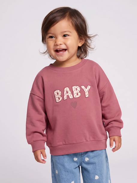 Sweat-shirt bébé fille message imprimé framboise+rose poudré+vanille 1 - vertbaudet enfant 