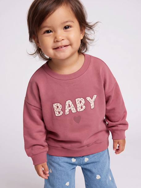 Sweat-shirt bébé fille message imprimé framboise+rose poudré+vanille 2 - vertbaudet enfant 
