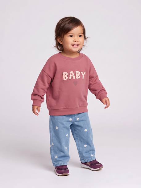 Jean large bébé fille petits coeurs brodés denim gris+stone 8 - vertbaudet enfant 