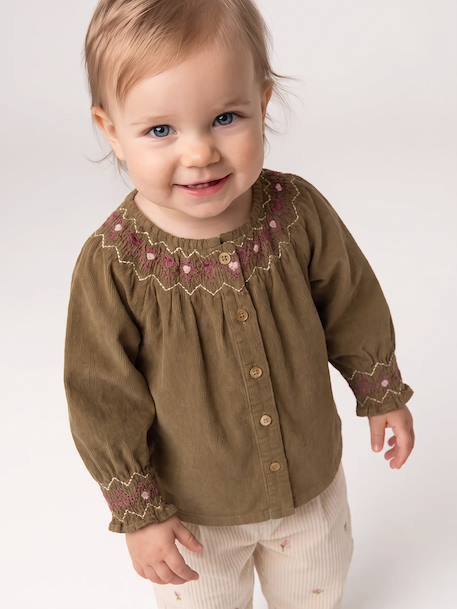 Blouse bébé fille manches longues olive 2 - vertbaudet enfant 
