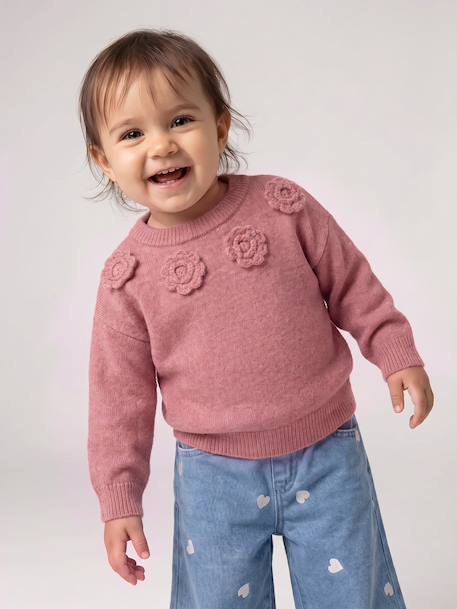 Pull bébé fille manches longues rose poudré 2 - vertbaudet enfant 