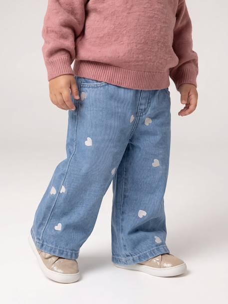 Jean large bébé fille petits coeurs brodés denim gris+stone 17 - vertbaudet enfant 