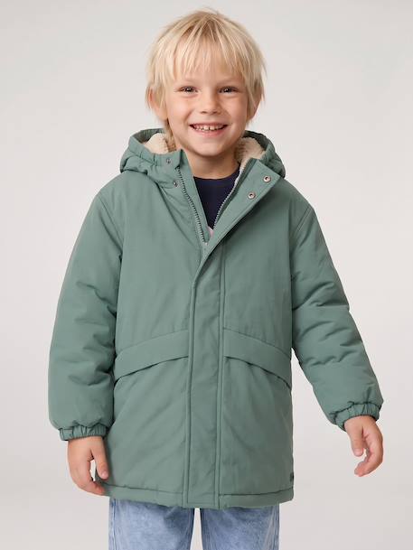 Parka garçon à capuche doublure sherpa Anthracite+kaki+taupe+vert sauge 22 - vertbaudet enfant 
