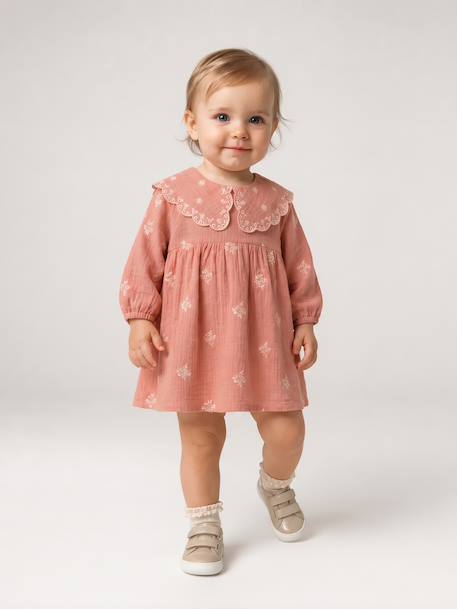 Robe bébé fille manches longues abricot 2 - vertbaudet enfant 