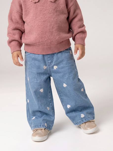 Jean large bébé fille petits coeurs brodés denim gris+stone 16 - vertbaudet enfant 