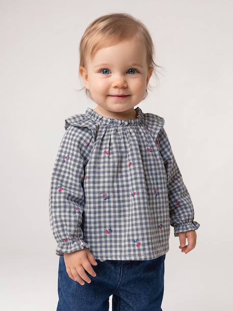 Blouse bébé fille vichy bleu grisé 2 - vertbaudet enfant 