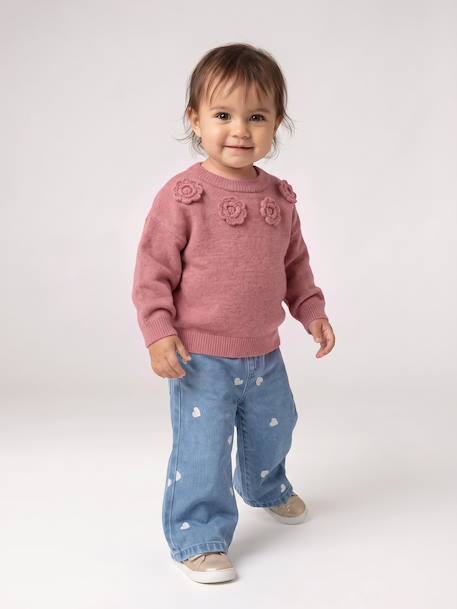 Jean large bébé fille petits coeurs brodés denim gris+stone 9 - vertbaudet enfant 