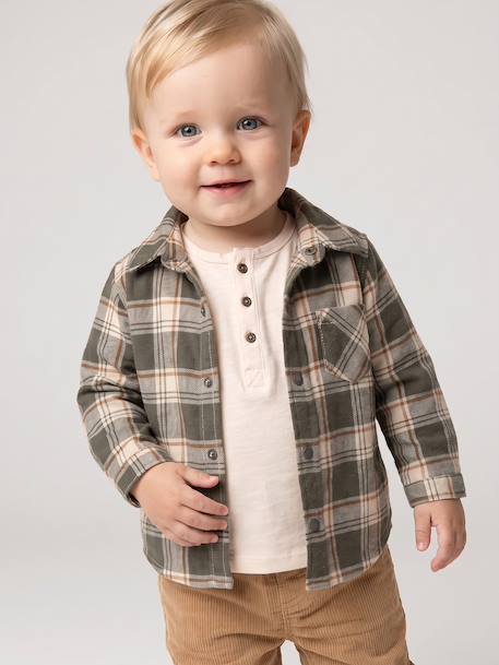 Chemise flanelle bébé à carreaux kaki+marine 1 - vertbaudet enfant 