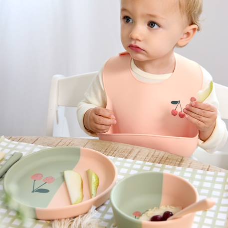 Assiette en silicone - happy fruits Bleu+Rose 9 - vertbaudet enfant 