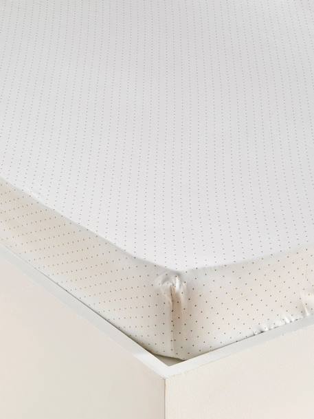 Drap-housse à pois percale de coton Blanc doux 1 - vertbaudet enfant 