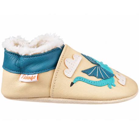 Chaussons bébé cuir souple fourrés gaël et tim les dragons Beige 1 - vertbaudet enfant 