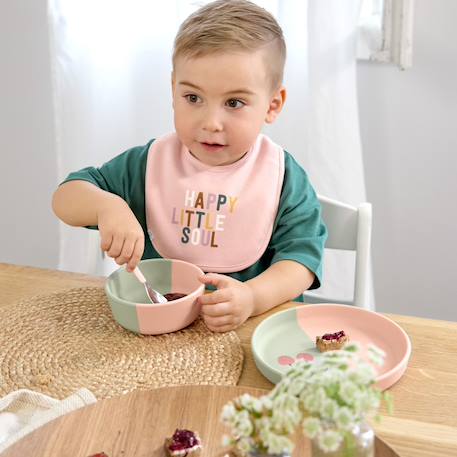 Assiette en silicone - happy fruits Bleu+Rose 10 - vertbaudet enfant 