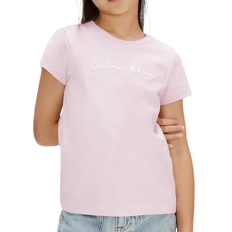 T-shirt à manches courtes fille script logo Blanc+Noir+Rose 7 - vertbaudet enfant 