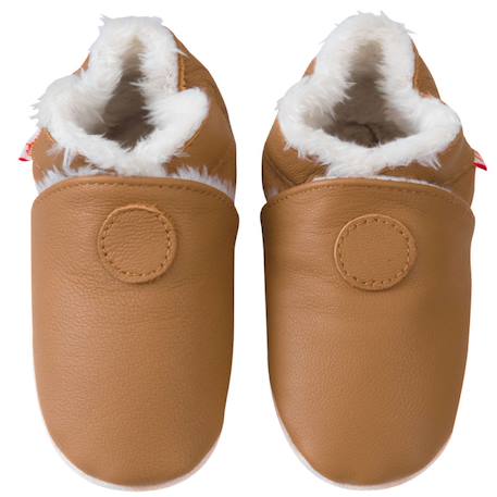 Chaussons bébé cuir souple uni fourrés Marron 2 - vertbaudet enfant 
