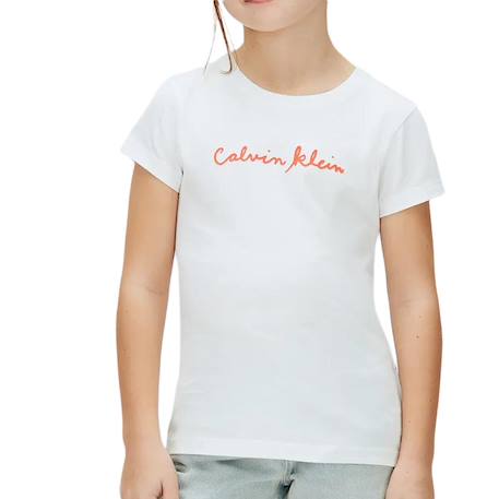 T-shirt à manches courtes fille script logo Blanc+Noir+Rose 1 - vertbaudet enfant 