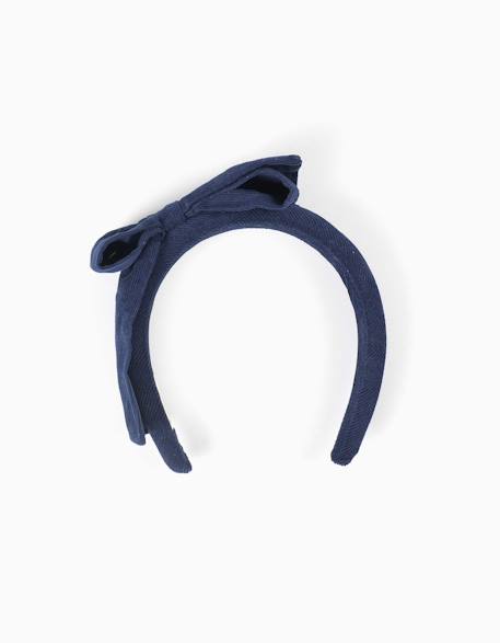 Serre-tête en velours côtelé avec nœud sur le dessus Bleu foncé 1 - vertbaudet enfant 