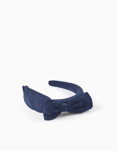 Serre-tête en velours côtelé avec nœud sur le dessus Bleu foncé 2 - vertbaudet enfant 