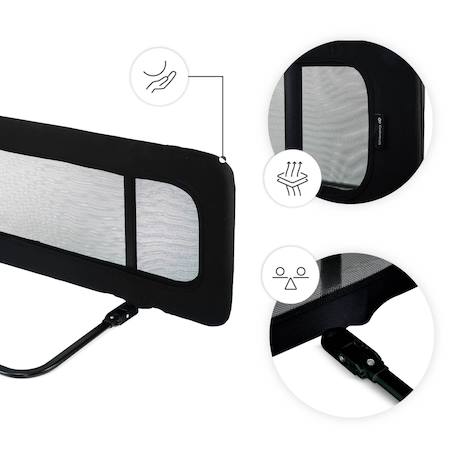 Barrière de Lit GUARD & DREAM Pliable avec Hauteur Réglable, Filet Aéré et Sac de Transport Inclus Gris+Noir 9 - vertbaudet enfant 