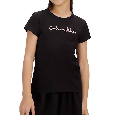 T-shirt à manches courtes fille script logo Blanc+Noir+Rose 4 - vertbaudet enfant 