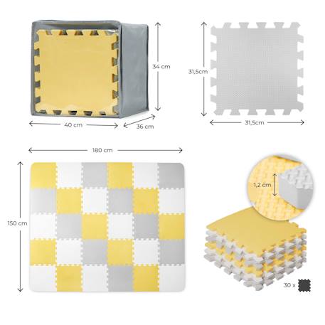 Tapis en Mousse Kinderkraft LUNO avec 30 Puzzles Modulables, Surface Antidérapante, Sac de Rangement et Épaisseur 1,2 cm Jaune+Noir 5 - vertbaudet enfant 