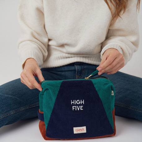 Trousse de toilette en velours high five Bleu marine+Rose 3 - vertbaudet enfant 
