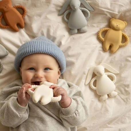 Ourson de dentition en caoutchouc naturel blanc polaire Cappuccino+Sable 2 - vertbaudet enfant 