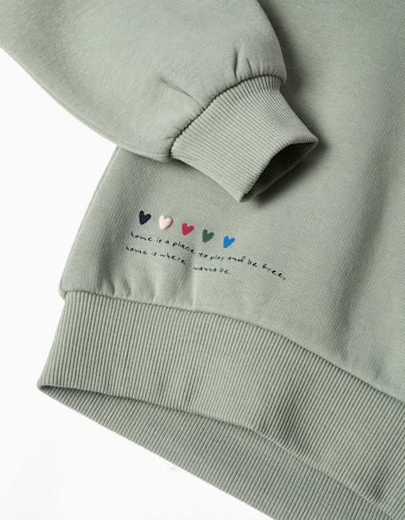 Sweat en coton peigné avec imprimé en relief de fleurs Vert 3 - vertbaudet enfant 
