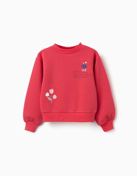 Sweat en coton peigné avec imprimé en relief de fleurs Rouge 1 - vertbaudet enfant 