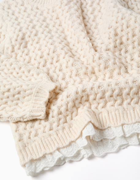 Pull en maille épaisse avec broderie anglaise Beige clair 3 - vertbaudet enfant 