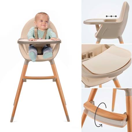 Chaise Haute Kinderkraft FINI 2 2 en 1 avec Plateau Réglable, Harnais 5 Points, Repose-Pieds et Assise en Éco-Cuir Beige+Bleu+Gris+Vert 3 - vertbaudet enfant 