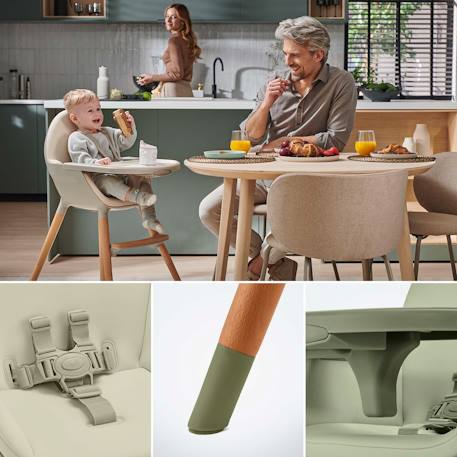 Chaise Haute Kinderkraft FINI 2 2 en 1 avec Plateau Réglable, Harnais 5 Points, Repose-Pieds et Assise en Éco-Cuir Beige+Bleu+Gris+Vert 23 - vertbaudet enfant 