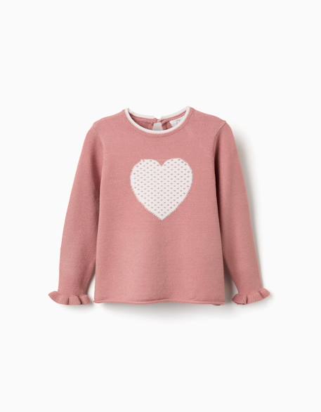 Pull en maille avec cœur jacquard Rose 1 - vertbaudet enfant 