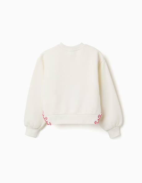 Sweat en coton peigné avec fleur brodée Blanc 3 - vertbaudet enfant 
