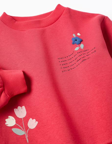 Sweat en coton peigné avec imprimé en relief de fleurs Rouge 3 - vertbaudet enfant 