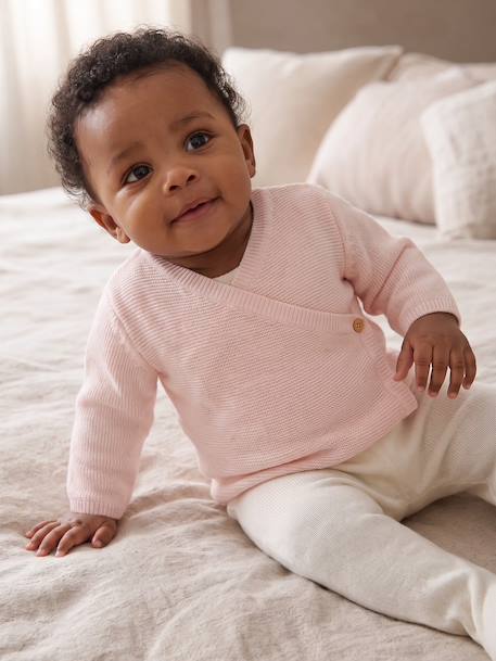 Brassière bébé naissance tricot point mousse coton et laine beige chiné+blanc+cappuccino+rose pâle+vert sauge 17 - vertbaudet enfant 