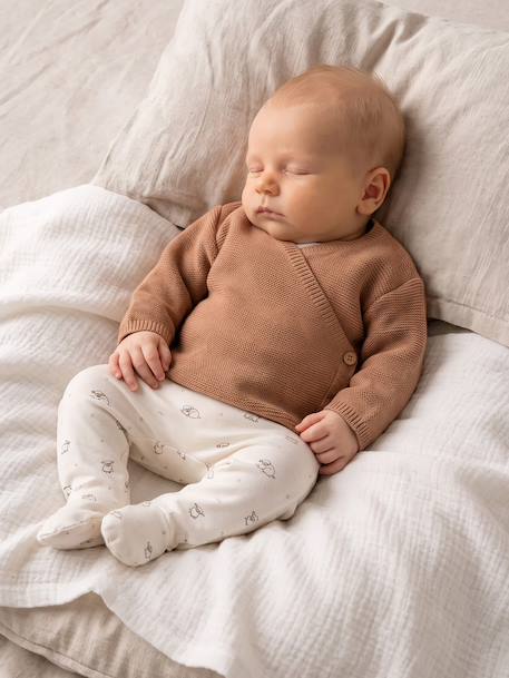 Brassière bébé naissance tricot point mousse coton et laine beige chiné+blanc+cappuccino+rose pâle+vert sauge 16 - vertbaudet enfant 