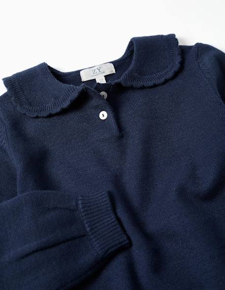 Pull en maille avec col à festons Bleu foncé 3 - vertbaudet enfant 