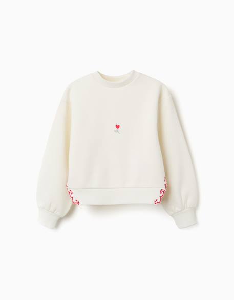 Sweat en coton peigné avec fleur brodée Blanc 2 - vertbaudet enfant 
