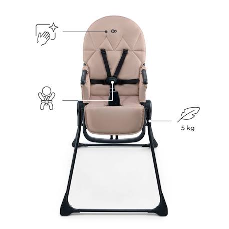 Chaise Haute Bébé Kinderkraft BINCI pliable et compacte avec plateau réglable, harnais 5 points et repose-pieds Beige+Grey+Light grey 5 - vertbaudet enfant 